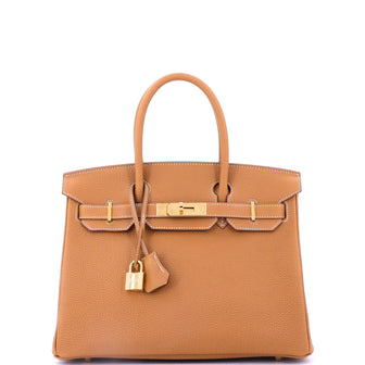 Hermes Birkin Handbag Brown Clemence with Gold Hardware 30