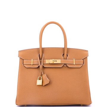 Hermes Birkin Handbag Brown Clemence with Gold Hardware 30
