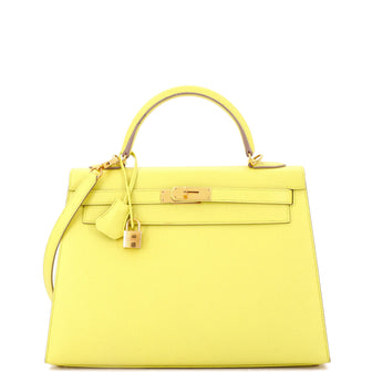 Hermes Kelly Handbag Yellow Epsom with Gold Hardware 32