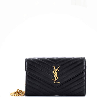 Saint Laurent Classic Monogram Wallet on Chain Matelasse Chevron Leather Medium