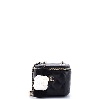 Chanel Camellia Bow Vanity Case with Chain Quilted Lambskin Mini