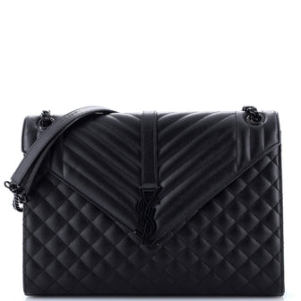 Saint Laurent Classic Monogram Envelope Satchel Mixed Matelasse Leather Large