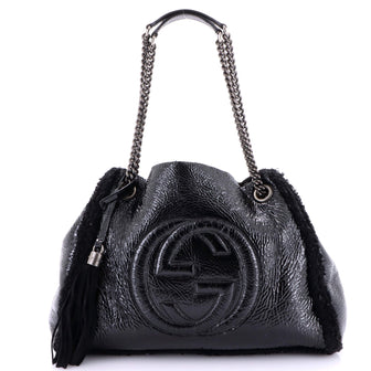 Gucci Soho Chain Strap Shoulder Bag Patent and Shearling Medium