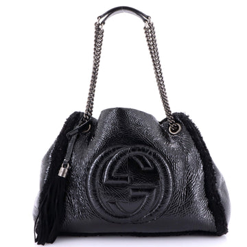 Gucci Soho Chain Strap Shoulder Bag Patent and Shearling Medium
