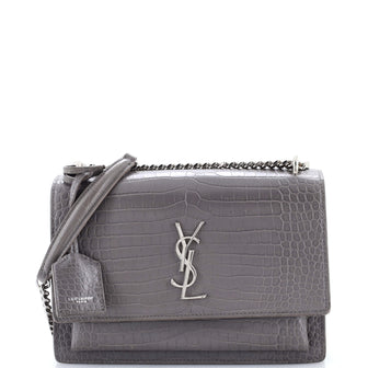 Saint Laurent Sunset Crossbody Bag Crocodile Embossed Leather Medium