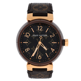 Louis Vuitton Tambour Quartz Watch Stainless Steel and Rose Gold with Monogram Canvas Bracelet and Dial 39