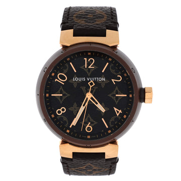 Louis Vuitton Tambour Quartz Watch Stainless Steel and Rose Gold with Monogram Canvas Bracelet and Dial 39
