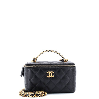 Chanel Pick Me Up Logo Handle Vanity Case with Chain Quilted Caviar Small