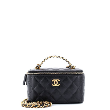 Chanel Pick Me Up Logo Handle Vanity Case with Chain Quilted Caviar Small