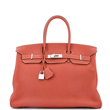 Hermes Birkin Handbag Orange Clemence with Palladium Hardware 35