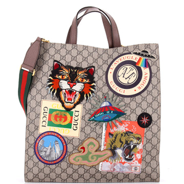 Gucci Courrier Convertible Soft Open Tote GG Coated Canvas with Applique North South