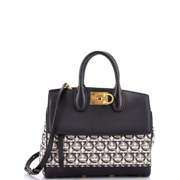 Salvatore Ferragamo Studio Satchel Gancini Jacquard and Leather Small