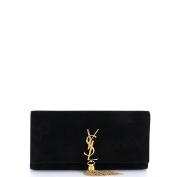 Saint Laurent Classic Monogram Tassel Clutch Suede Long