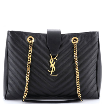 Saint Laurent Classic Monogram Shopper Matelasse Chevron Leather Large