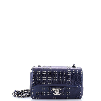 Chanel Airlines Classic Single Flap Bag Grommet Studded Calfskin Mini