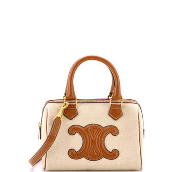 Celine Cuir Triomphe Boston Bag Canvas with Leather Small