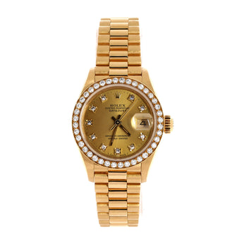 Rolex Oyster Perpetual President Datejust Automatic Watch Yellow Gold with Diamond Bezel and Markers 26