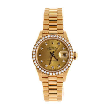 Rolex Oyster Perpetual President Datejust Automatic Watch Yellow Gold with Diamond Bezel and Markers 26