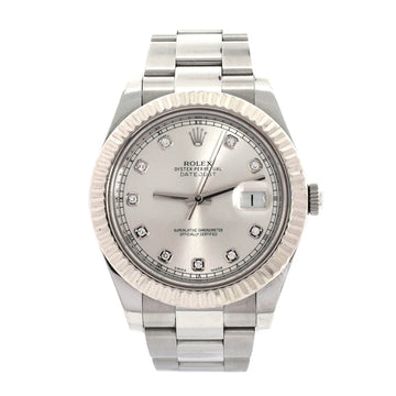 Rolex Oyster Perpetual Datejust II Automatic Watch Stainless Steel and White Gold with Diamond Markers 41