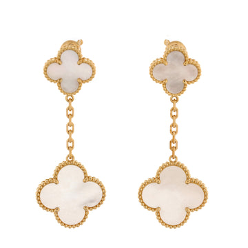 Van Cleef & Arpels Magic Alhambra 2 Motifs Earrings 18K Yellow Gold and Mother of Pearl
