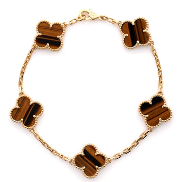 Vintage Alhambra 5 Motifs Bracelet 18K Yellow Gold and Tiger Eye
