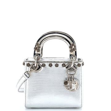 Christian Dior Lady Dior Bag Lizard with Metal Applique Mini