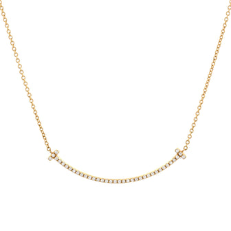 Tiffany & Co. T Smile Pendant Necklace 18K Yellow Gold and Diamonds Small