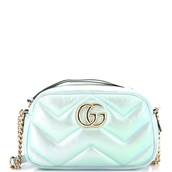 Gucci GG Marmont Shoulder Bag Chevron Iridescent Leather Small