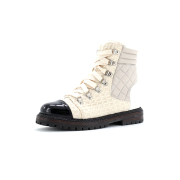 Chanel Women's Cap Toe Combat Boots Tweed and Quilted Leather