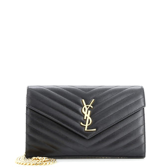 Saint Laurent Classic Monogram Wallet on Chain Matelasse Chevron Leather Medium