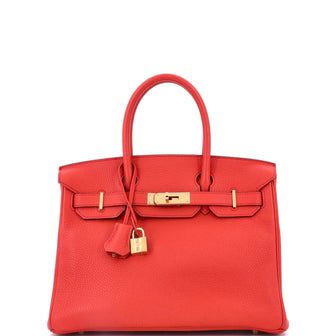 Hermes Birkin Handbag Red Togo with Gold Hardware 30