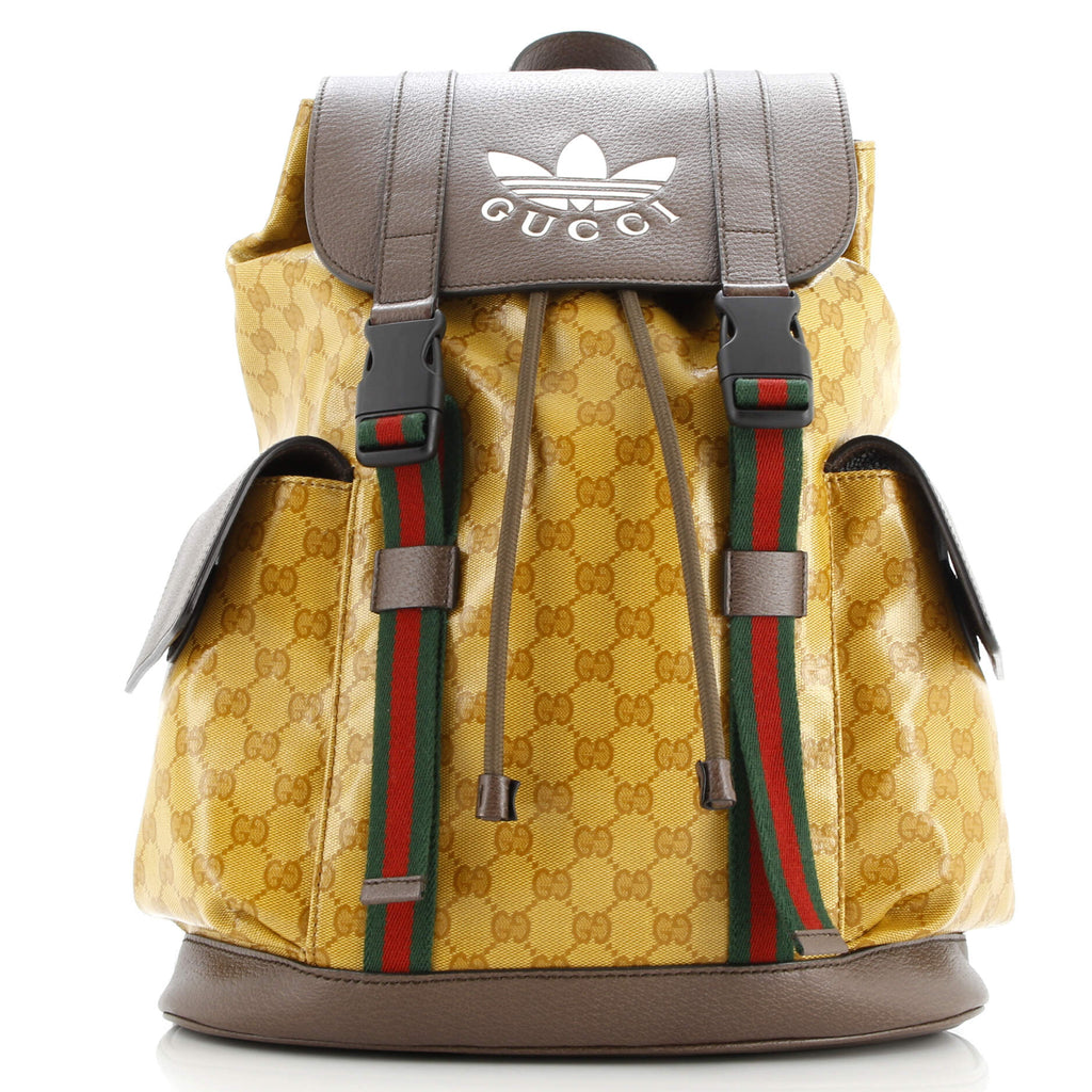 Gucci x adidas Double Pocket Buckle Backpack GG Coated Canvas Medium Brown 3607271
