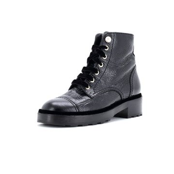 Chanel Women's CC Combat Boots Crumpled Calfskin with Faux Pearls