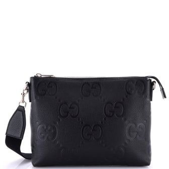 Gucci Zip Messenger Bag Jumbo GG Embossed Leather Medium