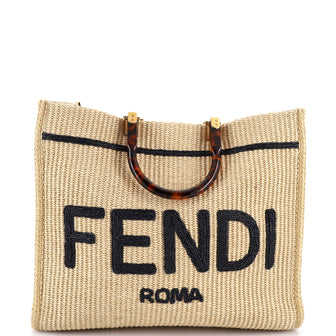 Fendi Sunshine Shopper Tote Woven Raffia Medium