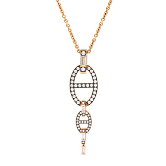 Hermes Double Chaine d'Ancre Baguette Cut Pendant Necklace 18K Rose Gold with Diamonds