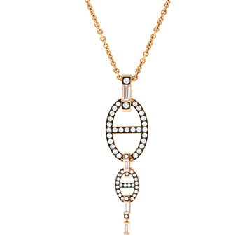 Hermes Double Chaine d'Ancre Baguette Cut Pendant Necklace 18K Rose Gold with Diamonds