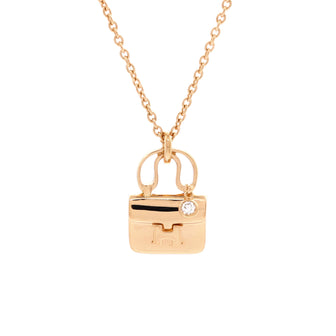 Hermes Amulettes Constance Pendant NM Necklace 18K Rose Gold with Diamond
