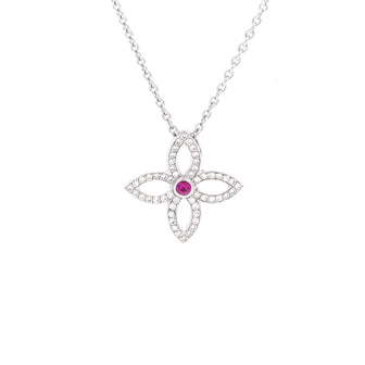 Louis Vuitton Blossom Pendant Necklace 18K White Gold with Diamonds and Pink Sapphire