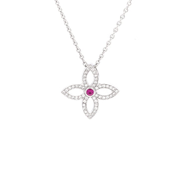 Louis Vuitton Blossom Pendant Necklace 18K White Gold with Diamonds and Pink Sapphire