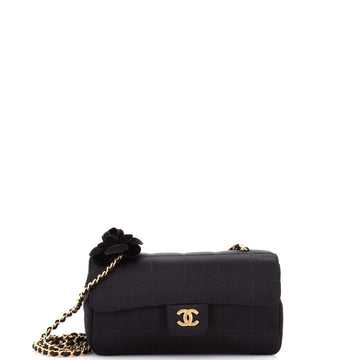 Chanel Camellia Chocolate Bar Flap Bag Quilted Satin Mini