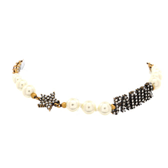 Christian Dior J'Adior Star Choker Chain Necklace Metal with Crystals and Faux Pearls