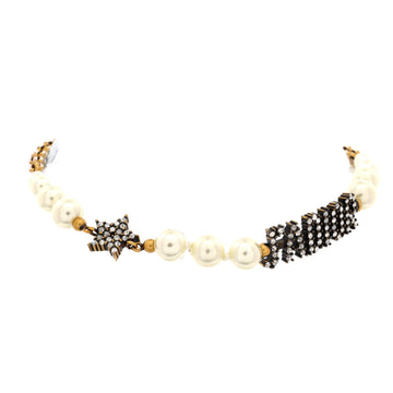 Christian Dior J'Adior Star Choker Chain Necklace Metal with Crystals and Faux Pearls