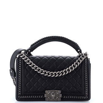 Chanel Chain Handle Boy Flap Bag Quilted Calfskin Old Medium