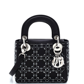 Christian Dior Lady Dior Bag Crystal Embellished Cannage Quilt Satin Mini
