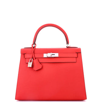 Hermes Kelly Handbag Red Epsom with Palladium Hardware 28