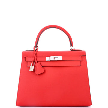Hermes Kelly Handbag Red Epsom with Palladium Hardware 28