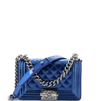Chanel Boy Flap Bag Quilted Patent Small