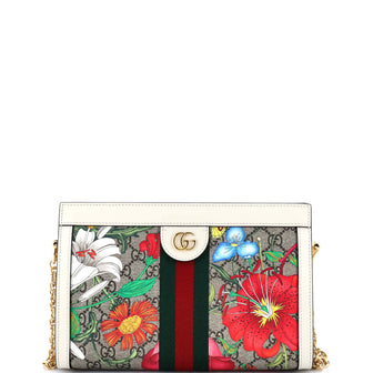 Gucci Ophidia Chain Shoulder Bag Flora GG Coated Canvas Small