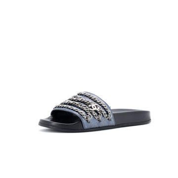 Chanel Women's CC Chain Slide Sandals Leather and Metal